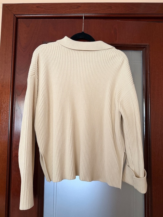 Cream Ribbed Collared Pullover Sweater - Picture 2 of 2